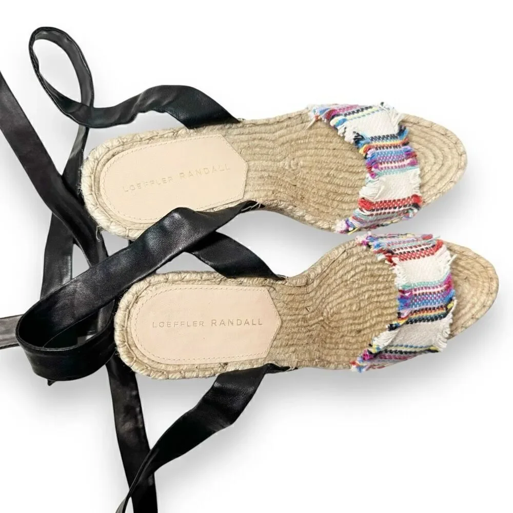 LOEFFLER RANDALL Harper Jute Striped Espadrille Wedge Sandals Women’s Size 7.5 B
